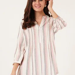 IX IMPRESSION Striped Mandarin Collar Longline Top-image-42