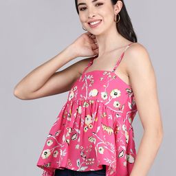 KALINI Floral Print Shoulder Straps Gathered Empire Top-image-34