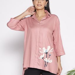 LetsDressUp Floral Printed Shirt Collar High Low Top-image-73