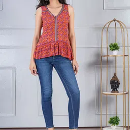 DEBONATELLA FLoral Print Crepe High Low A-Line Top-image-11