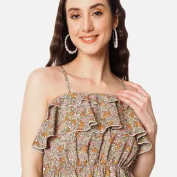 BAESD Floral Print Shoulder Straps Layered Crepe Crop Top-picture-20