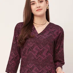 Moomaya Geometric Printed V-Neck Top-picture-15