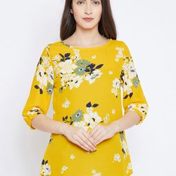 Ruhaans Women Yellow Floral Printed Crepe Top-image-41