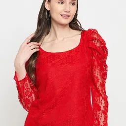Imfashini Self Design Puff Sleeves Lace Top-image-35