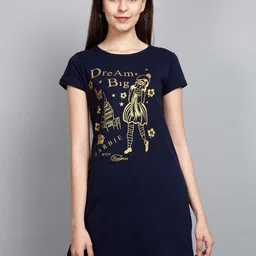 Fleximaa Women Navy Blue Printed Longline Top-image-80