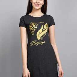 Fleximaa Women Charcoal Grey Printed Cotton Longline Top-17