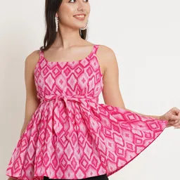COTLAND FASHION Geometric Printed Pure Cotton Peplum Top-image-9