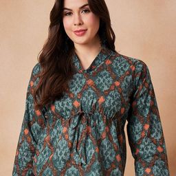 InWeave Floral Print Shwal Neck Cotton Empire Top-image-85