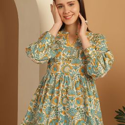 KALINI Floral Printed Pure Cotton Empire Top-image-84