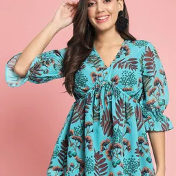 CHARMGAL Floral Printed V-Neck Georgette Empire Top-image-41