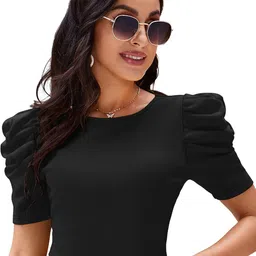 SANJANA  SILK Puff Sleeves Fitted Top-image-67