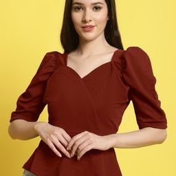 Fabflee Sweetheart Neck Puff Sleeves Peplum Top-image-19