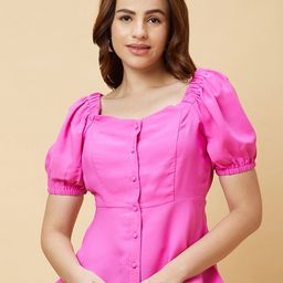 Globus Pink Puff Sleeve Shirt Style Top-image-51