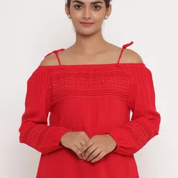 SAVI Self Design Off-Shoulder Puff Sleeves Bardot Top-picture-29