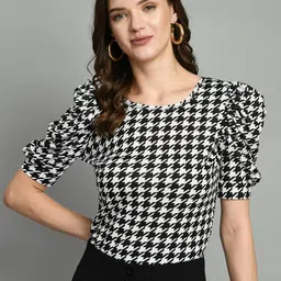 BAESD Abstract Printed Puff Sleeves Top-image-10