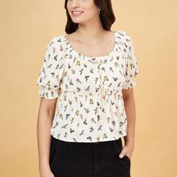 People Floral Printed Cinched Waist Scoop Neck Top-image-26