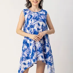 Moomaya Sleeveless Tie and Dye Printed High-Low Longline Opaque Casual Top-13