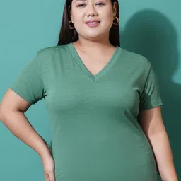 U&F Beyond Plus Size V-Neck Short Sleeves Casual T-shirt-image-93