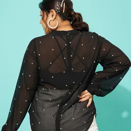 QUIERO MAS Plus Size Printed Band Collar Puff Sleeves Georgette Regular Top image 4
