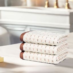 MYTRIDENT ODYSSEY Beige & Brown 3 Pieces Printed Pure Cotton 600 GSM Face Towels-image-9