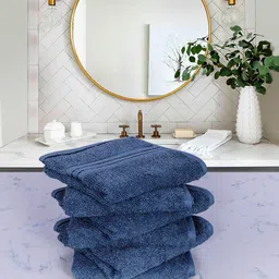 RANGOLI Set Of 6 Blue Solid 600GSM Pure Cotton Face Towels-7