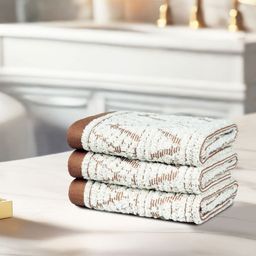 MYTRIDENT PEBBLE Beige & Brown 3 Pieces Printed Pure Cotton 600 GSM Face Towels-image-2