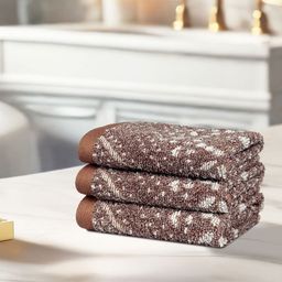 MYTRIDENT ARKIN Brown & Beige 3 Pieces Printed Pure Cotton 600 GSM Face Towels-48