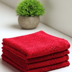 SPACES Red Set Of 4 Textured 450 GSM Pure Cotton Face Towels image 5