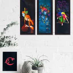 eCraftIndia Set Of 3 Black & Blue Radha Krishna Satin Matt Texture UV Wall Art-19