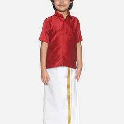 Sethukrishna Boys Red & White Shirt and Veshti Set-15