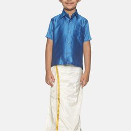 Sethukrishna Boys Blue & White Shirt with Veshti Set-picture-52