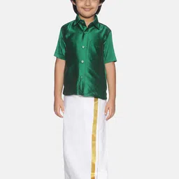 Sethukrishna Boys Green & White Solid Shirt and Dhoti Set-picture-48