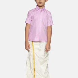Sethukrishna Boys Pink & White Solid Shirt with Veshti Set-picture-11