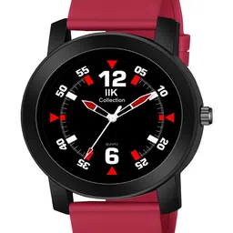 IIK COLLECTION Men Black, Red & White Round Dial Adjustable Silicon Strap Watch image 2