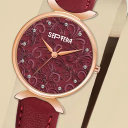 Septem Women Maroon Dial & Red Leather Straps Analogue Watch-image-85