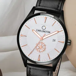 CARLINGTON Men White Alloy Dial & Black Leather Straps Analogue Watch-25
