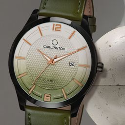 CARLINGTON Men Green Alloy Dial & Green Leather Straps Analogue Watch-image-120