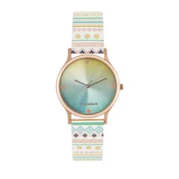TEAL BY CHUMBAK Women Green Brass Dial & White Straps Analogue Watch-10