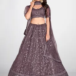 SHOPGARB Embroidered Thread Work Semi-Stitched Lehenga & Unstitched Blouse With Dupatta-picture-46