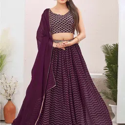 Chandbaali Embroidered V-Neck Sequinned Ready to Wear Lehenga & Blouse With Dupatta-picture-12