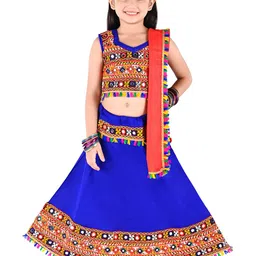 ahhaaaa Girls Blue & Red Embellished Ready to Wear Lehenga & Blouse With Dupatta-image-7