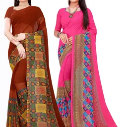 SAADHVI Set Of 2 Magenta & Brown Printed Pure Georgette Saree-picture-46