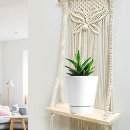 Decazone Beige Wood Cotton Macrame Wall Shelf-23