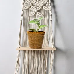 Decazone Beige Wood Macrame Wall Hanging Shelf-51