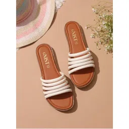 GNIST Strappy Slip On White Flats-picture-0
