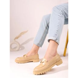 Carlton London Solid Beige Slip-On Casual Women Loafers-picture-6
