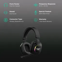 WINGS Vader 350 Bluetooth Gaming Headphone with Noise Isolation (Deep Bass with Surround Effect, Over Ear, Saber Black) image 2