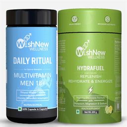 WishNew Wellness Multivitamin Men 18+ 60 Caps Unflavoured & Hydrafuel Combo,  20 sachets/pack  Lemon & Lime -29