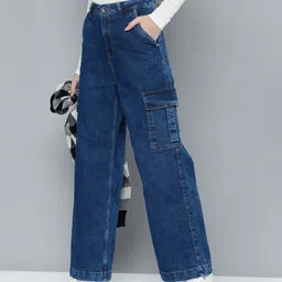 Flying Machine Women Blue Wide Leg High-Rise Light Fade Stretchable Jeans-picture-12