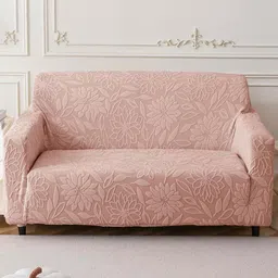 HOUSE OF QUIRK Pink Self Design Jacquard Soft Touching 3 Seater Sofa Cover-63